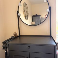 Black steel dressing table with mirror and trolley