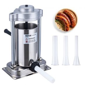 Manual Sausage Stuffer, 2 L / 5 LBS Vertical Sausage Machine with G-type Clamp, Food-Grade 304 Stainless Steel Barrel with 2 Stuffing Tubes