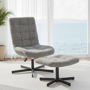 Recliner with Ottoman, 360 Swivel, Adjustable Height & 4-Position Back 26 x 31.5 x 36.6 40.9 in, Gray
