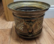 Brass Planter Pot Vintage Lion Rings Handcrafted Antique Metal Jardiniere Collectable Retro