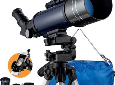 Telescope for Astronomy, 200X Pro 400/70 FMC Glass Optical Refractor Telescopes, With Adjustable Tripod Phone Adapter Barlow Lens Moon Filters Carrying Bag for Kids Adult Beginners