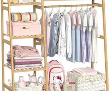 Kids Clothing Rack with Shelves, Bamboo Clothes Garment Rack for Kids Child Baby, Kids Dress Up Storage Rack with Top Shelf, Toddlers Wardrobe Closet for Nursery