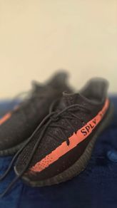 yeezys black and red