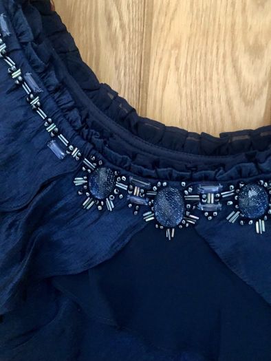 S L fashions navy ruffled designer dress