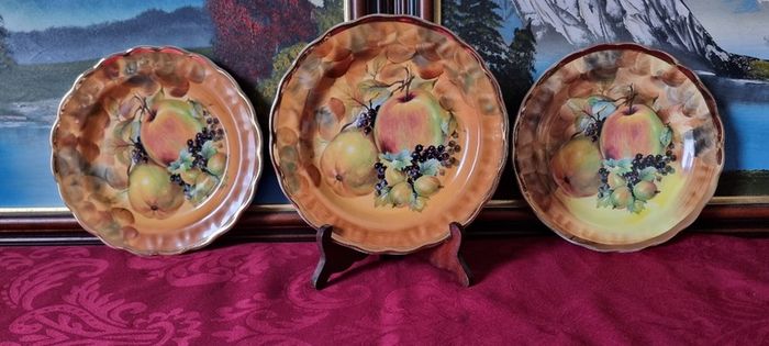 3 Piece Antique Hose St. Pottery 8.5 Inch Diameter Orchard Gold Starter / Salad / Breakfast Plate Made in England