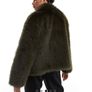 STRADIVARIUS Exaggerated Collar Detail Faux Fur Jacket Khaki Size S! Image 3