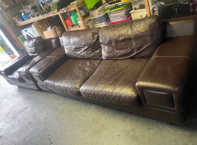 Brown leather sofa & armchair