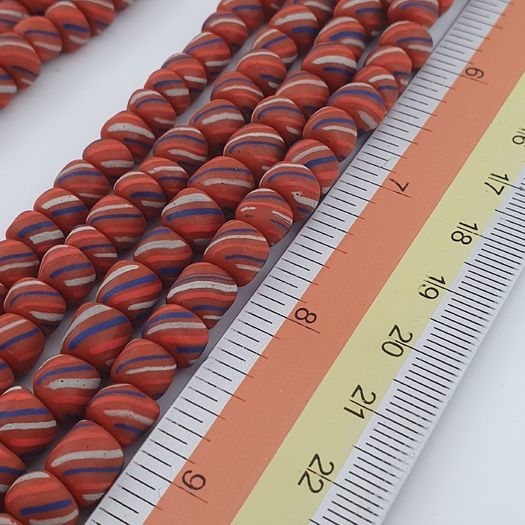Vintage African Style Stripe Light Orange 7mm - 8.5 mm Glass Beads Necklace Strand