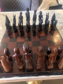 Hand carved chess board & pieces