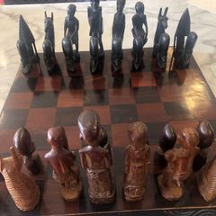 Hand carved chess board & pieces