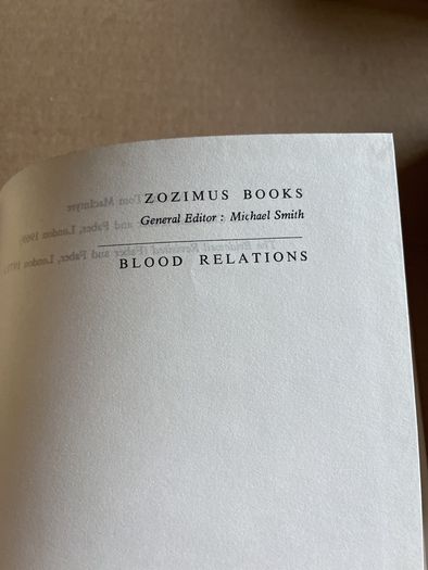 Tom Mac Intyre - Blood Relations. H/B. 1972. Ltd 500 Copies Only. Zozimus Books