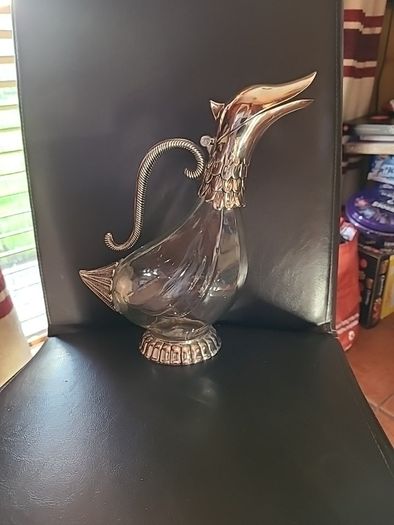 Nice Quality Silea Glass & Silverplate Duck Decanter. Circa 1970