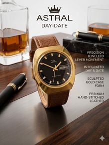 Astral Day-Date Mechanical Watch - 7 Jewels, 37mm Gold Case