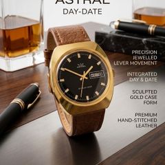 Astral Day-Date Mechanical Watch - 7 Jewels, 37mm Gold Case