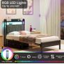 Single Bed Frame with 3ft Upholstered Wooden Storage Headboard, Grey Single Bed Frame with LED Lights & USB Charging, 90x190cm Two-shelf Storage Headboard, Heavy Duty Slats for Small Bedrooms Image 3