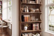 Vintage Wood Look Bookcase 178 cm, 6-Tier Curved Open Standing Shelf as Room Divider