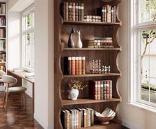 Vintage Wood Look Bookcase 178 cm, 6-Tier Curved Open Standing Shelf as Room Divider