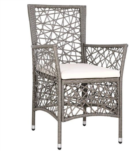 poly rattan seating group 6 garden chairs 5cm cushions table 150x90cm weatherproof seating set garden furniture set beige-grey