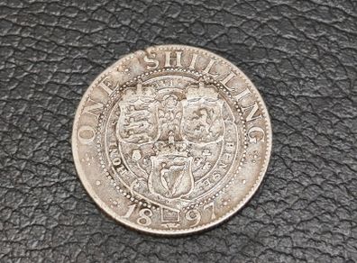 1897 Queen Victoria Silver Coin UK Britain One Shilling