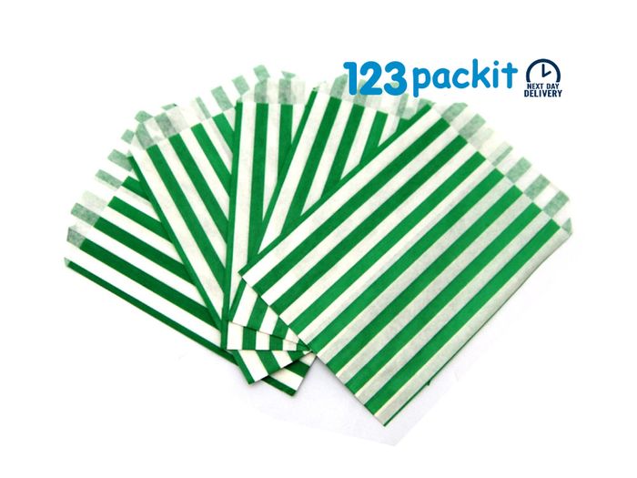 LOT of 400 pcs GREEN stripe sweet bags 5x7" ideal for candy weddings parties candy cart shop small retails and sweet shops SIZE 5x7 inches