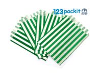 main image for ad LOT of 400 pcs GREEN stripe sweet bags 5x7" ideal for candy weddings parties candy cart shop small retails and sweet shops SIZE 5x7 inches