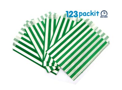 LOT of 400 pcs GREEN stripe sweet bags 5x7" ideal for candy weddings parties candy cart shop small retails and sweet shops SIZE 5x7 inches