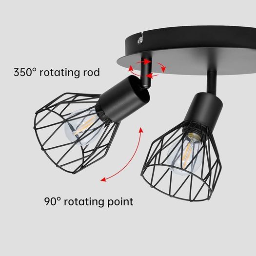 Spot Light Fittings for Ceilings Adjustable Metal Wire Cage Kitchen Spotlight Ceiling Lights with E14 Base Black 3 Way Ceiling Light Industrial for Indoor Bedroom Hallway Living Room Shop