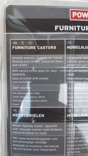 Powerfix Profit Furniture Castors (8) 40mm