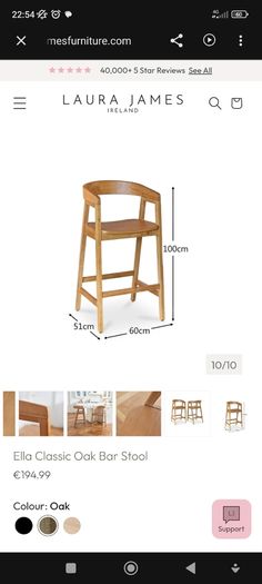 Ella Classic Oak Bar Stool / Island stool