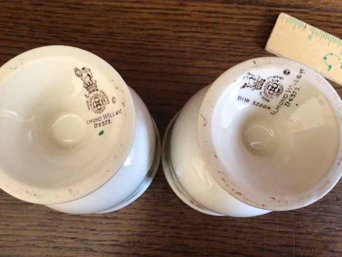 A Pair of Vintage Royal Doulton Almond Willow Pattern Extra Large Egg Cups