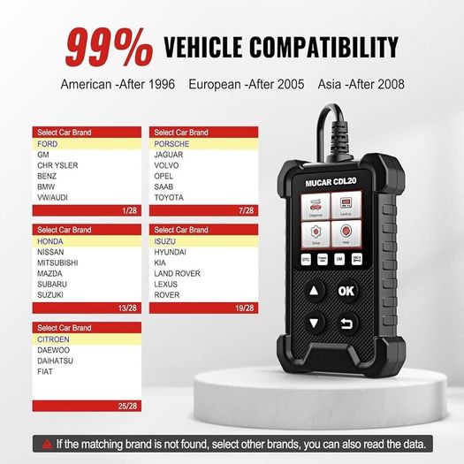 NEW SALE | Scanner Universal OBD II code reader, CDL20 OBD2/EOBD Car Fault Diagnostic Tool with Full OBD2 Functions,Code Scanner for OBDII Protocol Vehicles Black