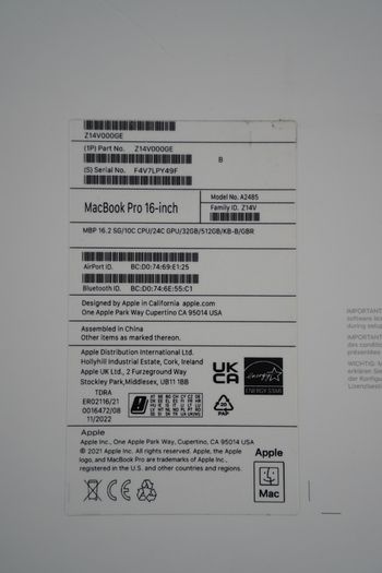 MacBook Pro 16 M1 Max 2021 | 32GB | 512GB | Like New, 100% Battery