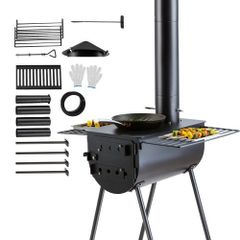Wood Stove, 3 m, Alloy Steel Camping Tent Stove, Portable Wood Burning Stove with Chimney Pipes & Gloves, 49161 cm Firebox Hot Tent Stove