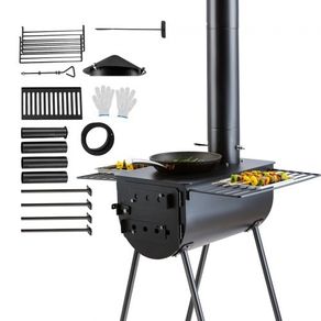 Wood Stove, 3 m, Alloy Steel Camping Tent Stove, Portable Wood Burning Stove with Chimney Pipes & Gloves, 49161 cm Firebox Hot Tent Stove