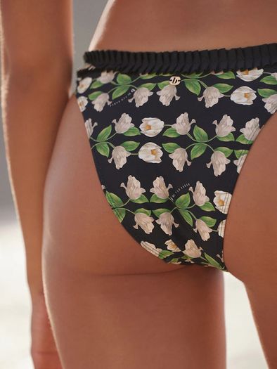 Brand New with Tags UK18 B By Ted Baker Floral High Leg Ruffle Black Bikini Bottoms