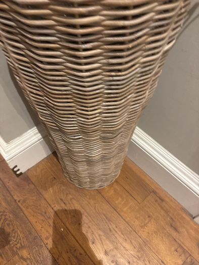 Very tall rattan planter with contorted willow