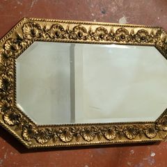 Arts & crafts embossed brass mirror