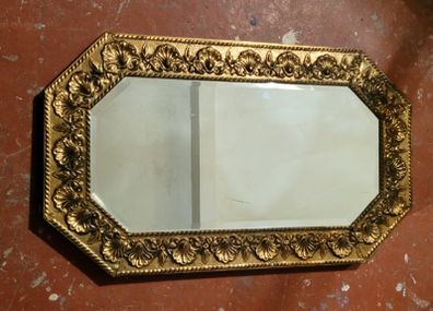 Arts & crafts embossed brass mirror