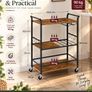 Serving Trolley with Wine Rack & Glass Holder  3 Tier Rustic Brown & Black Bar Cart Image 2