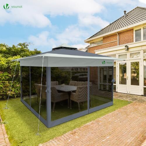 3.6m x 3.6m Pop Up Gazebo with Mesh Sides, Garden Double Roof Marquee Party Tent with Leg Weights & Roller Bag, Grey