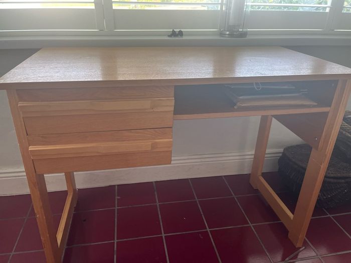 wooden desk with drawers