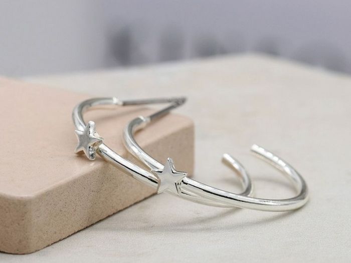 Peace of Mind Silver Plated Hoop Earrings with Stars
