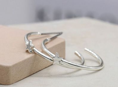 Peace of Mind Silver Plated Hoop Earrings with Stars