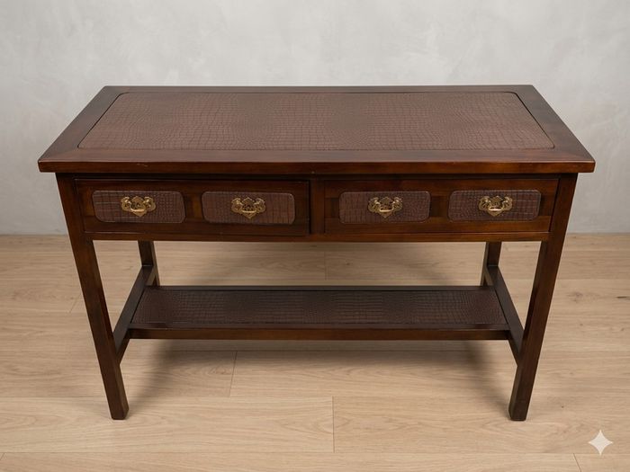 Wooden console table with faux crocodile skin detail
