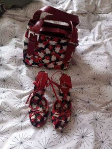 Karen Millen cherry handbag and sandles, size 38