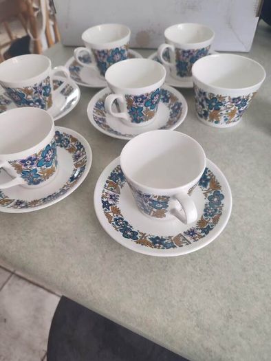 Vintage Retro 1970s Royal Tuscan Nocturne Pattern Set of 6  Cups , 6 Saucers , Cream Jug And Sugar Bowl.