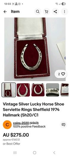 Vintage sterling silver lucky horse shoes serviette ring