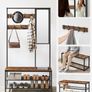 Industrial Clothes Rack, Coat Rack, with Hooks, Mirror, Bench Image 2
