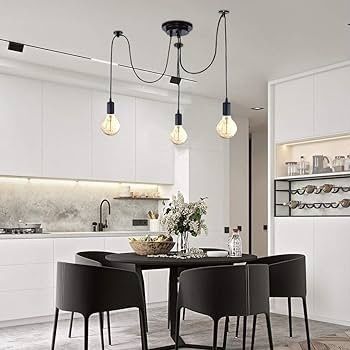 Modern and Retro Pendant Light, 3 Arms DIY Spider Chandelier Creative Adjustable 150CM Vintage Ceiling Pendant Lamp Fixture with E27 Socket, Black