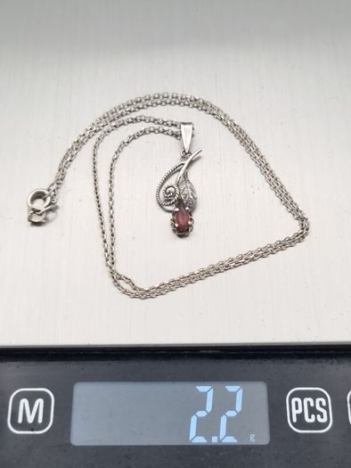 Vintage Sterling Silver Carnelian Flower Necklace